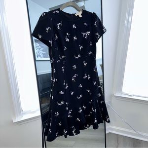 Michael Kors Floral Embroidered Crepe Flounce Dress